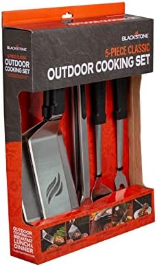 Blackstone 5045 Flat Top Griddle Accessories 5 Pieces Tool Kit - Heat Resistant BBQ Grilling Utensils- 5 Wide Hamburger Spatula, 3 Wide Spatula, 14 Tongs, 14 Serving  Basting Spoon, 14 Fork