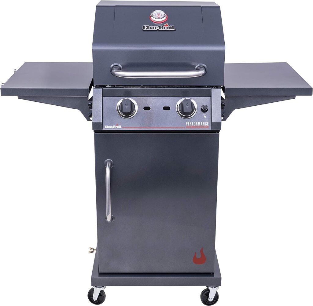 Char-Broil 463655621 Performance TRU-Infrared 2-Burner Cabinet Style Liquid Propane Gas Grill, Metallic Gray