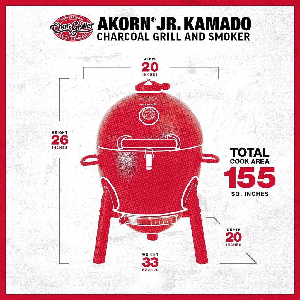 Char-Griller E06614 AKORN Jr. Portable Kamado Charcoal Grill, Red