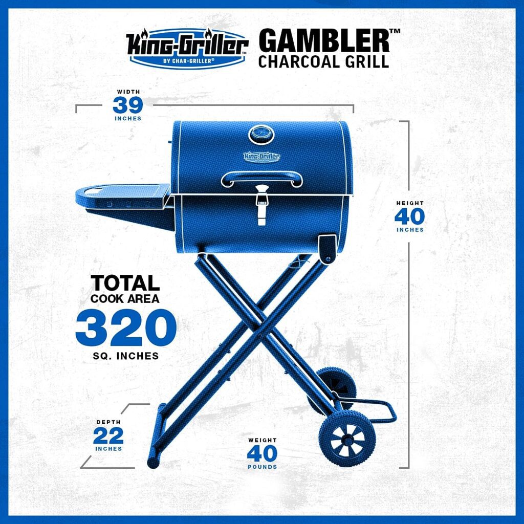 Char-Griller King-Griller E1816 King-Griller Gambler Portable Charcoal Grill, Black