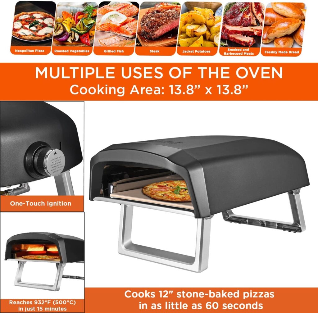 Commercial Chef Pizza Oven Outdoor - Gas Pizza Oven Propane - Portable Pizza Ovens for Outside - Stone Brick Pizza Maker Oven Grill - with Pizza Oven Door, Peel, Pizza Stone, Cutter, and Carry Cover