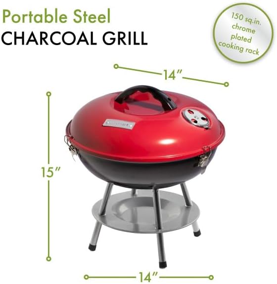 Cuisinart CCG190RB Inch BBQ, 14 x 14 x 15, Portable Charcoal Grill, 14 (Red)