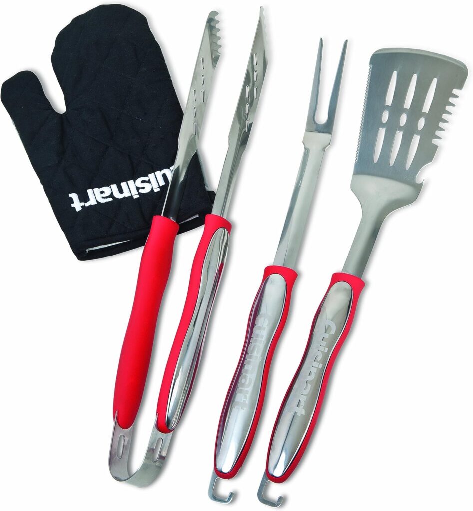 Cuisinart CGS-134 Grilling Tool Set with Grill Glove, Red (3-Piece)