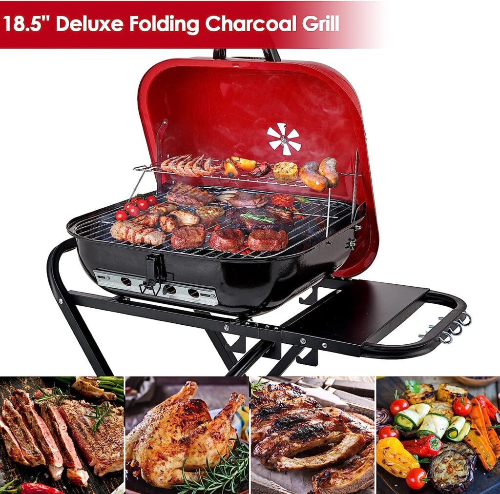 CUSIMAX Charcoal Grill Portable Grill Folding Barbecue Grill Outdoor Cooking Grills Smokers for BBQ Camping Patio Picnic Backyard, 18.5-Inch, Black