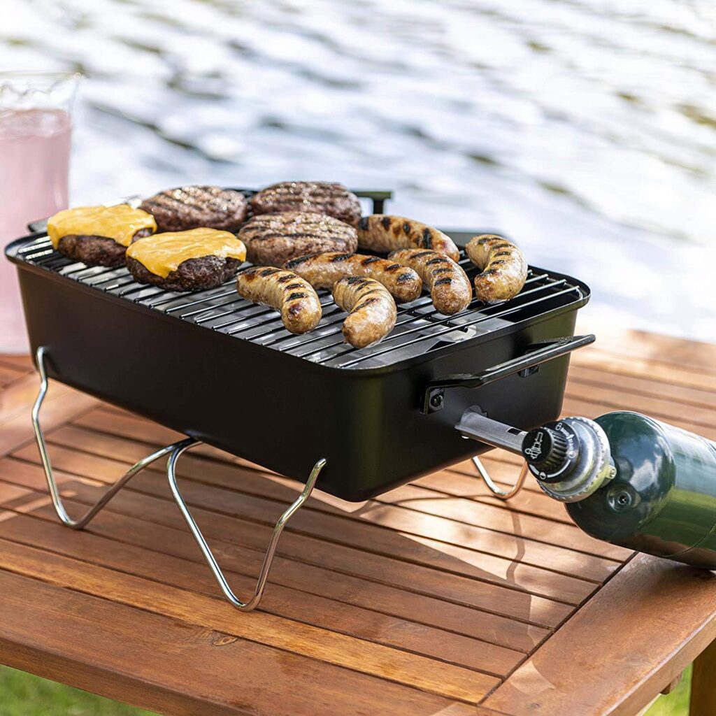 Duke Grills Omaha Go Anywhere Portable Gas Grill - Mini BBQ Propane Grill for Camping, RV, Tailgate - Cooks 8 hamburgers at once - Long Life Steel - Foldable Legs