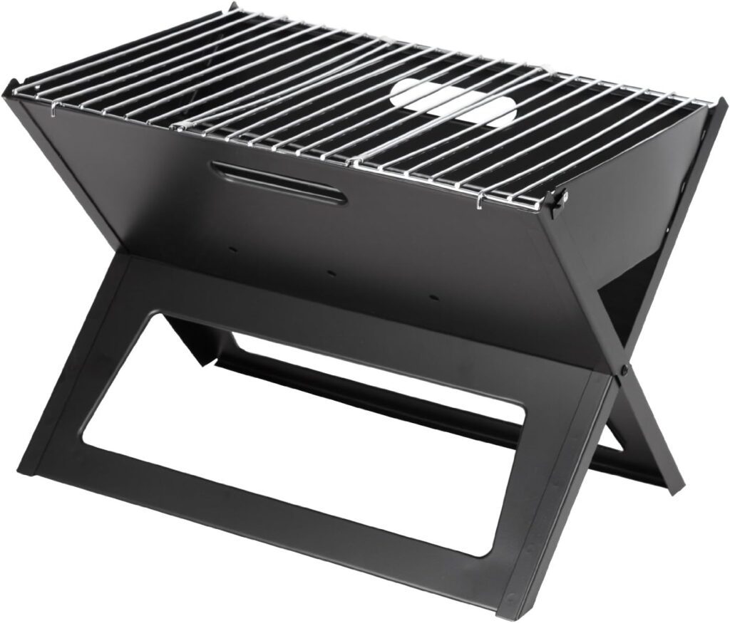 Fire Sense 60508 Notebook Charcoal BBQ Grill 3.5mm Cooking Bars Instant Foldable Easy Portability For Outdoor Barbecues Camping Traveling Picnics Garden Beach Party - Black