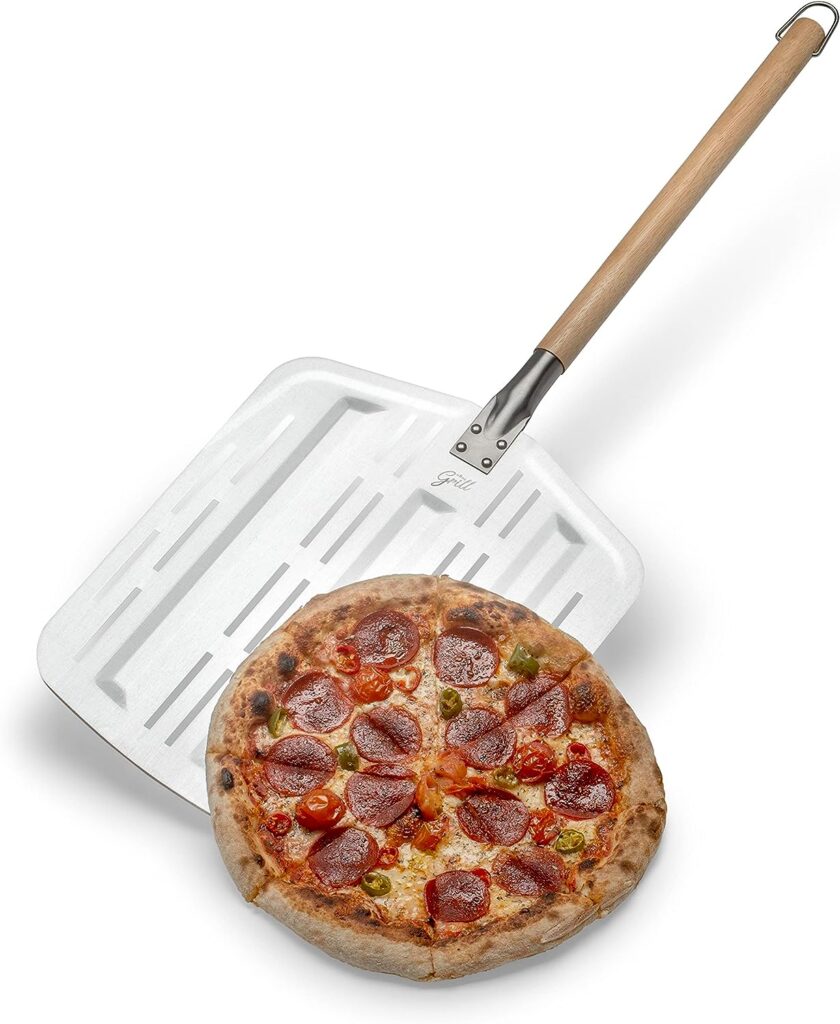 Hans Grill Pizza Peel PRO | Made for XL Pizza 12 inch + | Professional Restaurant Grade Perforated Metal Non-Stick Paddle for launching, turning and retrieving pizzas