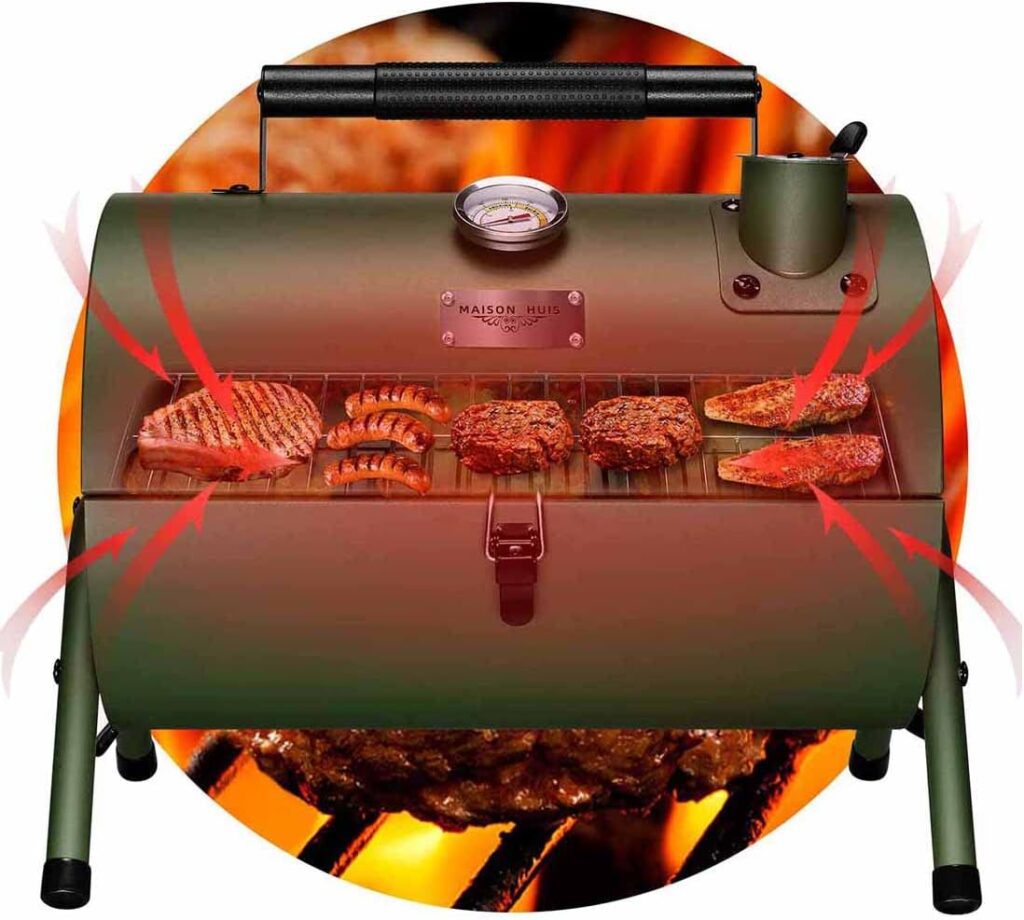 MAISON HUIS Adjustable Portable Charcoal Grill Multi-functional Metal Small BBQ Smoker for Outdoor Hiking Picnic(Green)