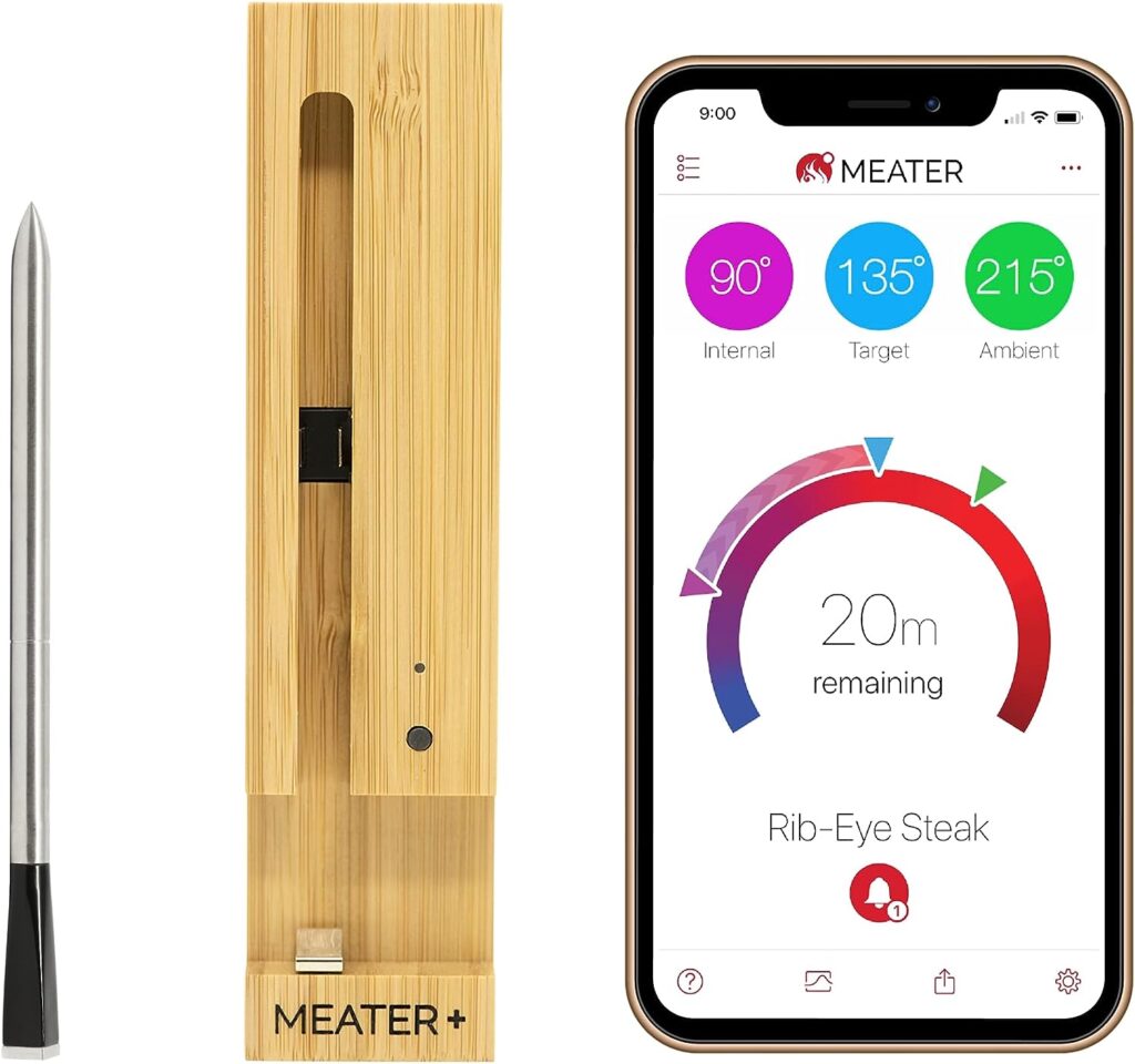 MEATER Plus: Wireless Smart Meat Thermometer | for BBQ, Oven, Grill, Kitchen, Smoker, Rotisserie | 165ft Bluetooth Wireless Range | iOS  Android App | Apple Watch, Alexa Compatible | Dishwasher Safe