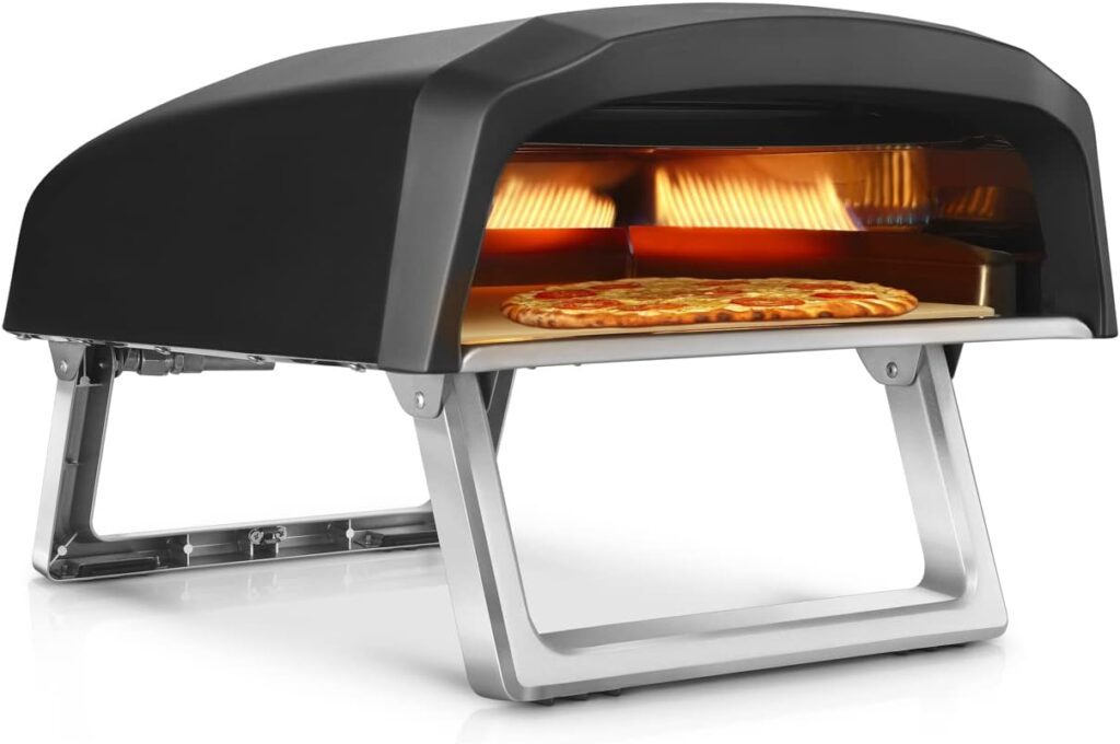 NutriChef NCPIZOVN Portable Outdoor Gas Oven-Foldable Feet, Adjustable Heat Control Dial, Includes Burner, Stone  Regulator w/Hose, Cooks 12 Pizza in 60 Seconds