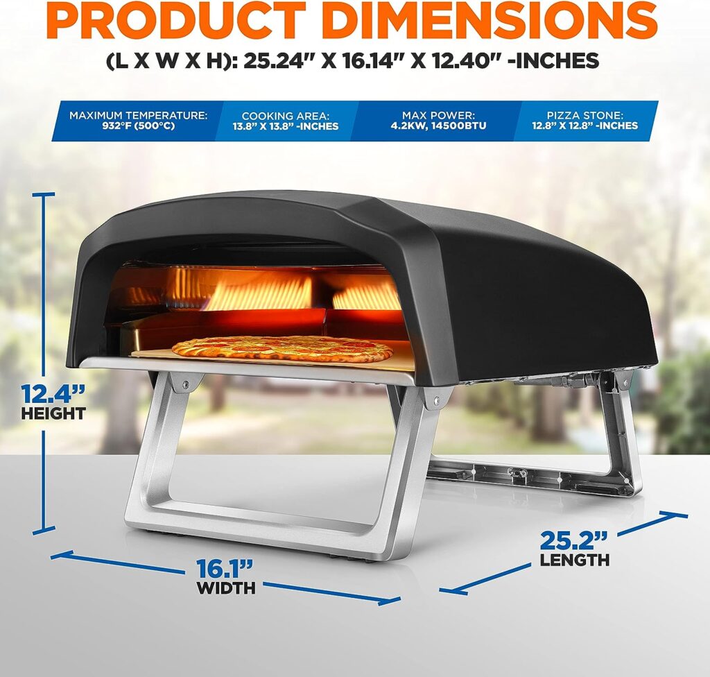 NutriChef NCPIZOVN Portable Outdoor Gas Oven-Foldable Feet, Adjustable Heat Control Dial, Includes Burner, Stone  Regulator w/Hose, Cooks 12 Pizza in 60 Seconds