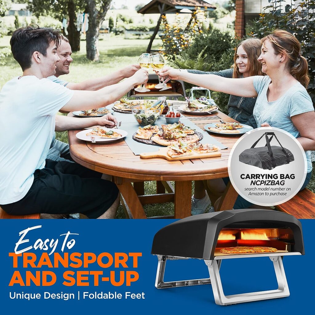 NutriChef NCPIZOVN Portable Outdoor Gas Oven-Foldable Feet, Adjustable Heat Control Dial, Includes Burner, Stone  Regulator w/Hose, Cooks 12 Pizza in 60 Seconds