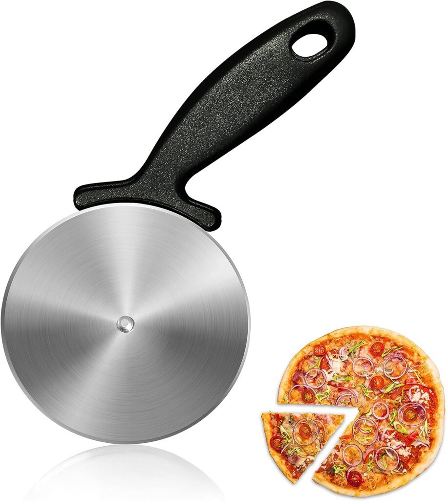 NutriChef Stainless Steel Pizza Cutter Wheel - Premium  Sharp Durable Slicer with Built-in Finger Guard, Non-Slip Plastic Handle, Dishwasher Safe, Cuts Through Bread, Pasta, Pies, Dough, Desserts