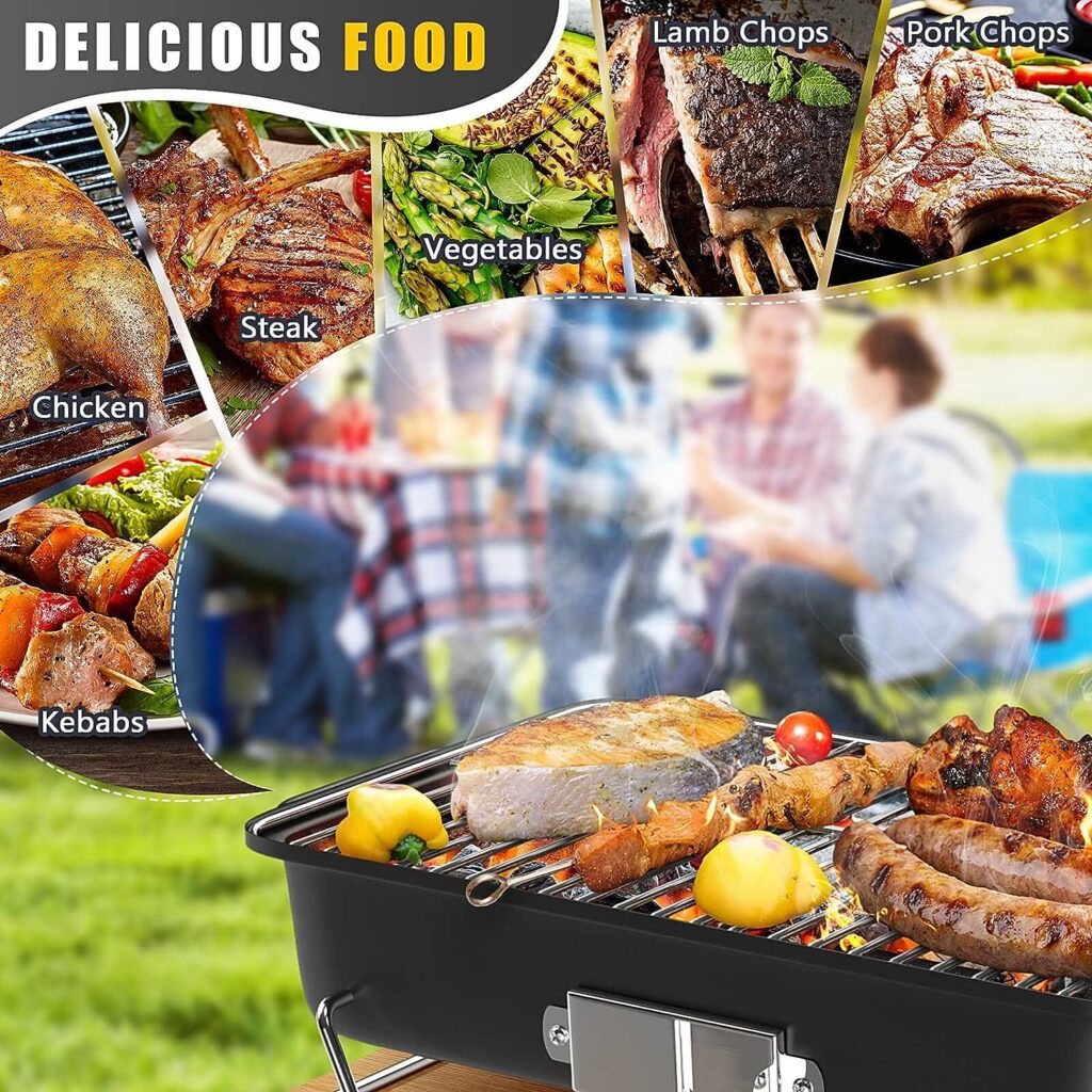 RESVIN Charcoal Grills, Portable Charcoal Grill with Lid Stainless Steel Barbecue Grill, Small Folding Tabletop Grill for Outdoor Cooking Camping Beach Traveling Picnic Backyard