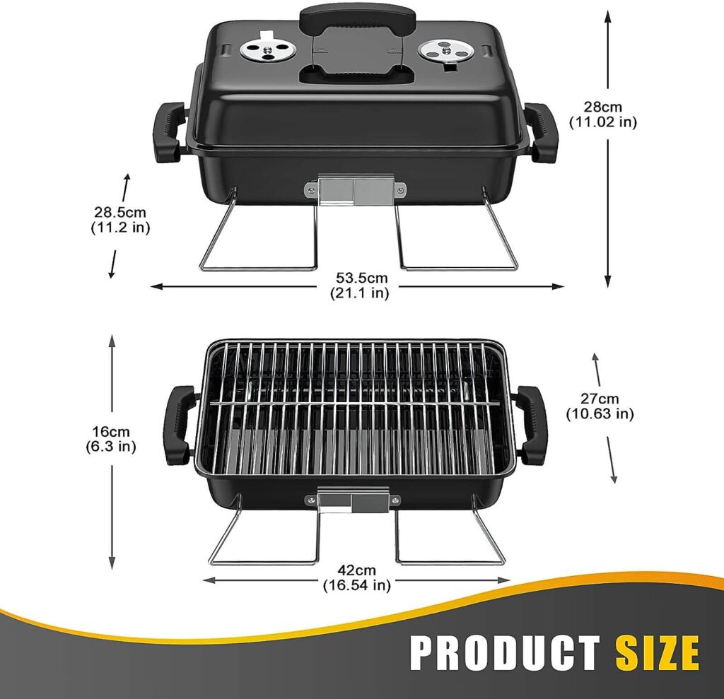 RESVIN Charcoal Grills, Portable Charcoal Grill with Lid Stainless Steel Barbecue Grill, Small Folding Tabletop Grill for Outdoor Cooking Camping Beach Traveling Picnic Backyard