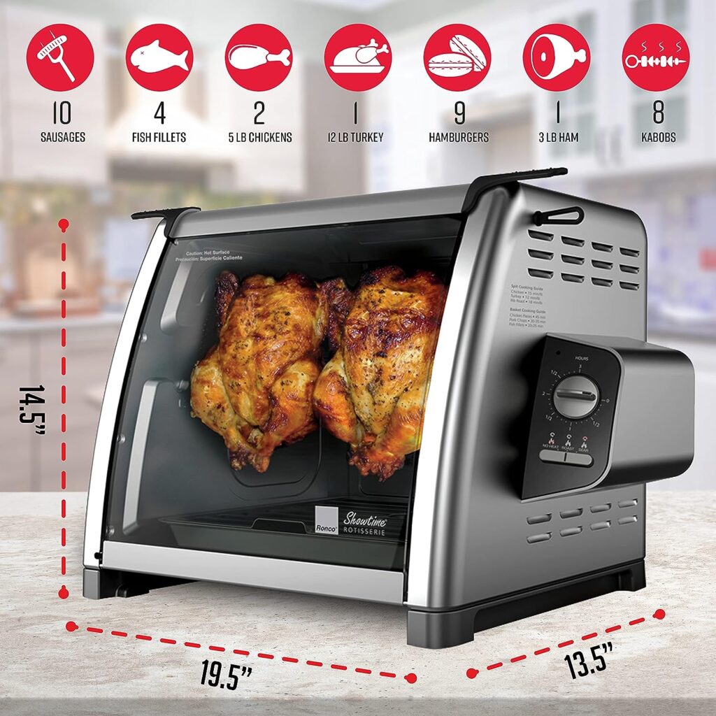 Ronco 5500 Series Rotisserie Oven, Stainless Steel Countertop Rotisserie Oven, 3 Cooking Functions: Rotisserie, Sear and No Heat Rotation, 15-Pound Capacity