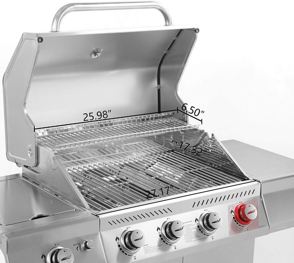 Royal Gourmet GA4402S Stainless Steel 4-Burner BBQ Propane Gas Grill, 54000 BTU Cabinet Style Gas Grill with Sear Burner and Side Burner Perfect Patio Garden Picnic Backyard Party Silver