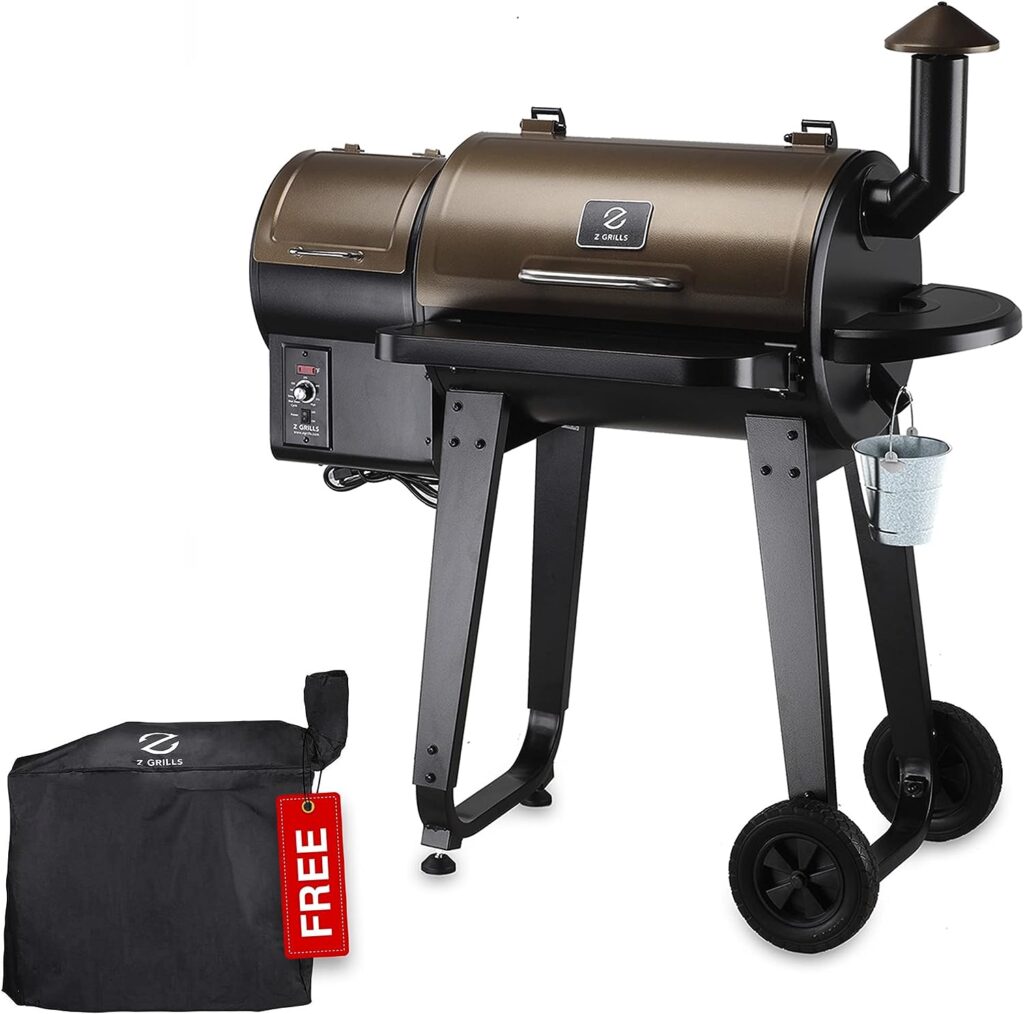 Z GRILLS ZPG-450A 2019 Upgrade Model Wood Pellet Grill  Smoker, 6 in 1 BBQ Grill Auto Temperature Control, 450 sq Inch Deal, Bronze  Black Cover Included