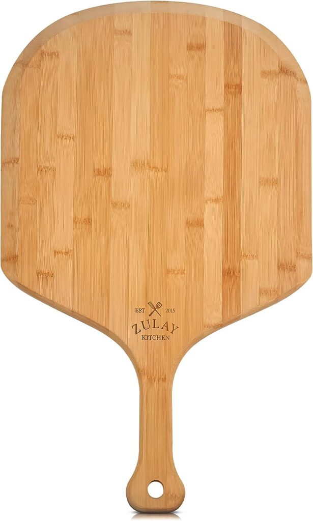 Zulay (Large 15) Authentic Bamboo Pizza Peel Wood - Natural Bamboo Pizza Paddle With Easy Glide Edges  Handle For Baking - Large Wood Pizza Peel For Transferring  Serving