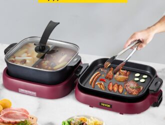 VEVOR 2 In 1 Electric Grill BBQ Pan: Smokeless Hot Pot Grill For 1-8 People | Dual Temp Control & Nonstick Coating