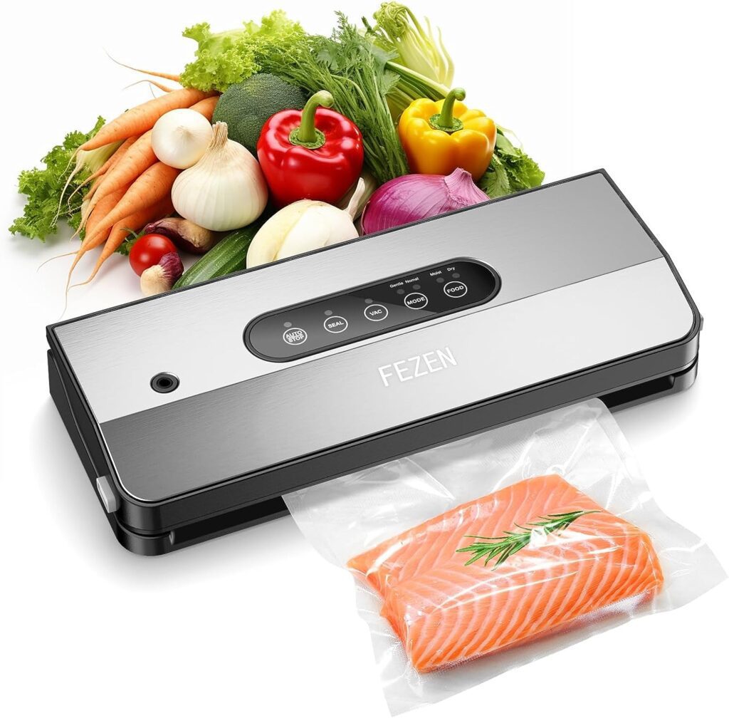 FEZEN Vacuum Sealer Machine, Automatic Food Sealer Machine 5-in-1 Vacuum Air Sealing Machine for Food Saver Dry/Moist Food Preservation Mode with 5 Vacuum Seal Bags  1 Air Suction Hose