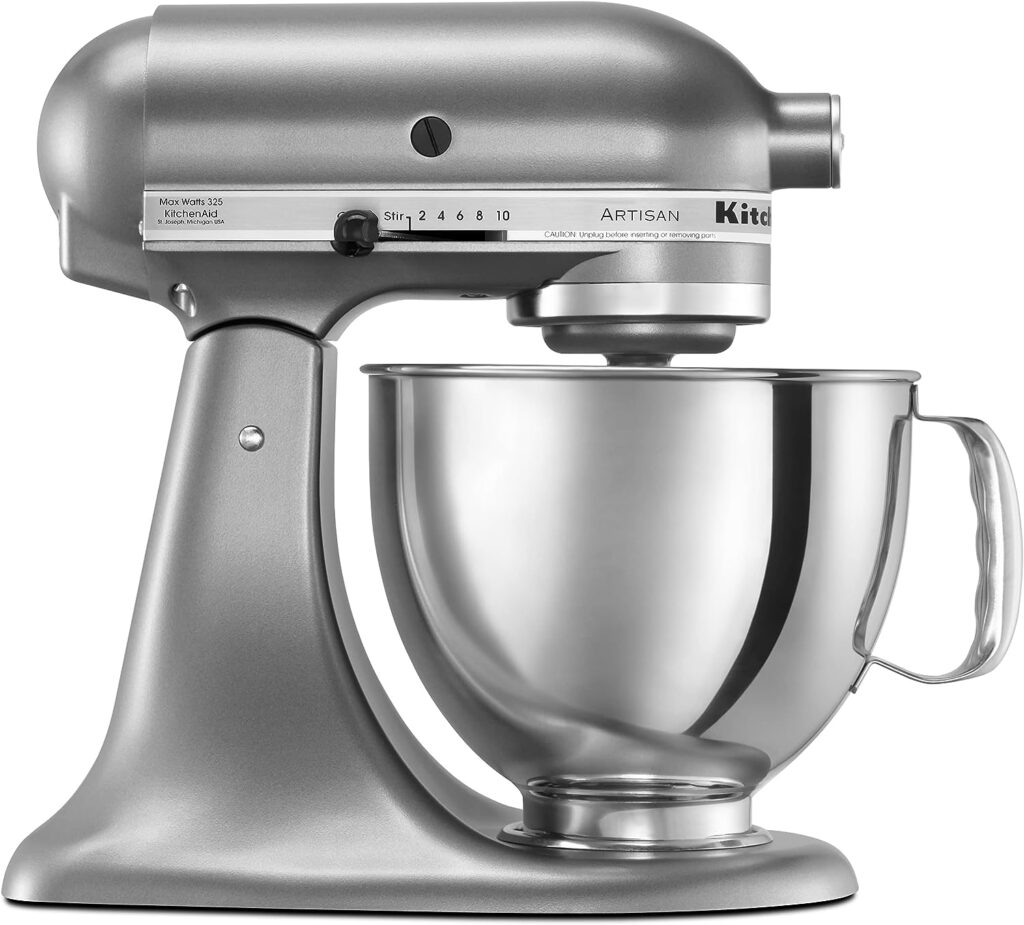 KitchenAid Artisan Series 5 Quart Tilt Head Stand Mixer with Pouring Shield KSM150PS, Contour Silver