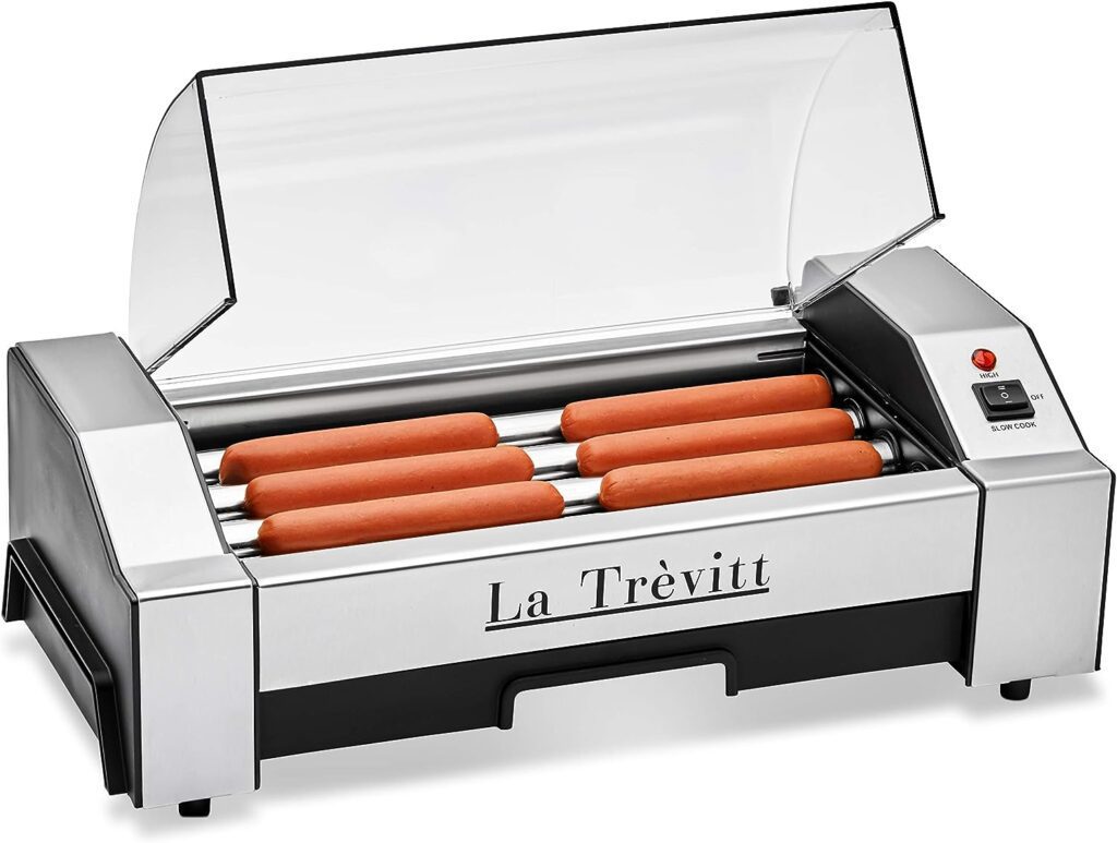 La Trevitt Hot Dog Roller- Sausage Grill Cooker Machine- 6 Hot Dog Capacity - Commercial and Household Hot Dog Machine for Family Use