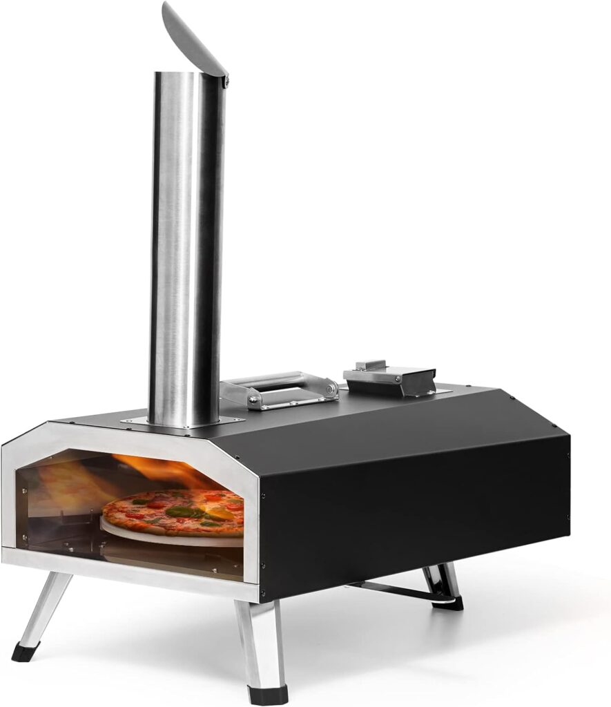 OUTFINE Pizza Oven 2-in-1 Wood Fired  Gas Fired, Outdoor Pizza Maker with Rotatable 12 Pizza Stone, Pizza Peel, Waterproof Carry Bag