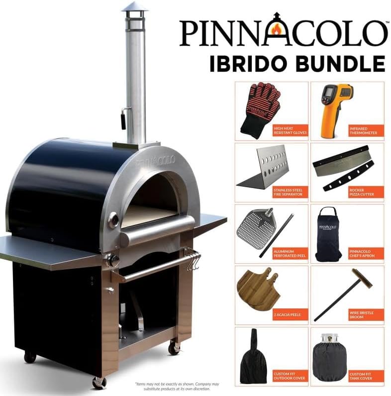 PINNACOLO IBRIDO Hybrid Outdoor Pizza Oven with Professional Grade Accessories - Cook with Wood or Gas - Double-Wall Insulation w/Durable Stainless Steel and Cordierite Stones Surface