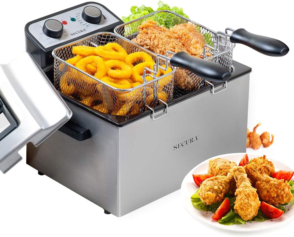 Secura Electric Deep Fryer 1800W-Watt Large 4.0L/4.2Qt Professional Grade Stainless Steel with Triple Basket and Timer,Gray