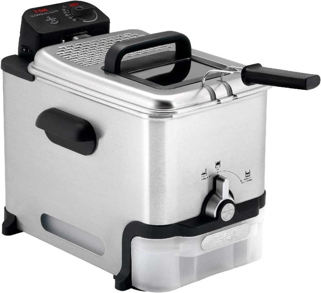 T-Fal Ultimate EZ Clean Stainless Steel Deep Fryer with Basket 3.5 Liter Oil and 2.6 Pound Food Capacity 1700 Watts Easy Clean, Temp Control, Digital Timer, Oil Filtration, Dishwasher Safe Parts