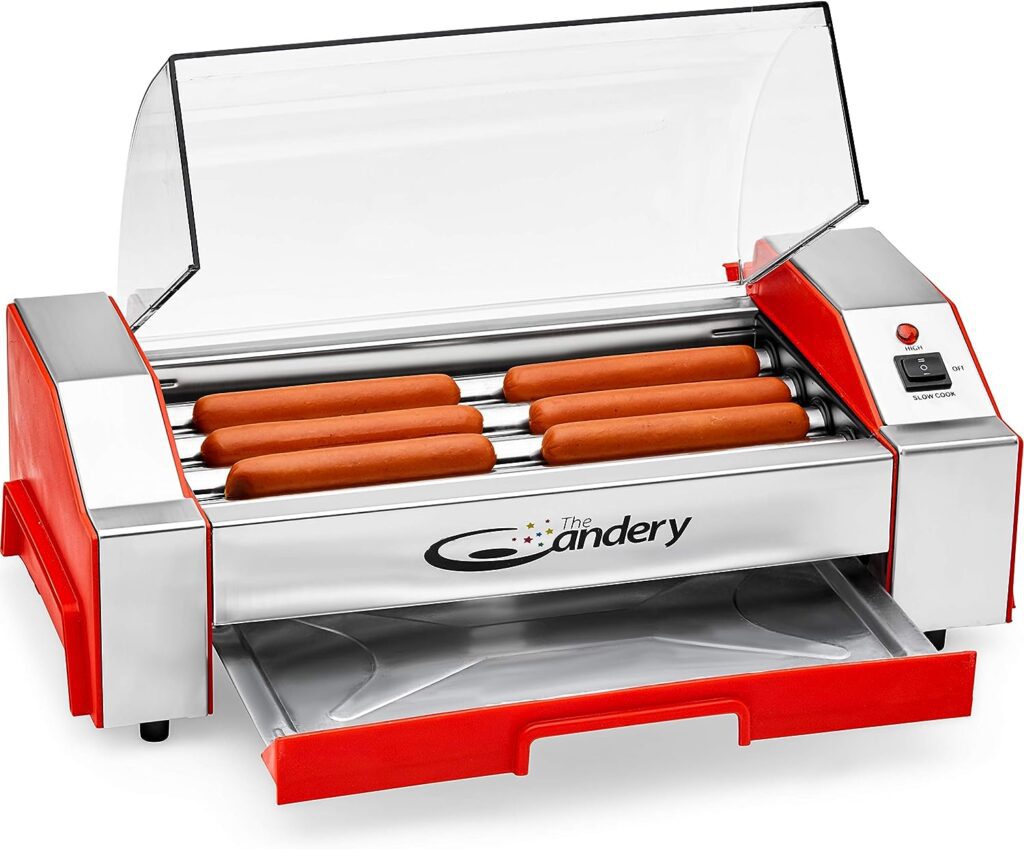 The Candery Electric Hot Dog Roller - Sausage Grill Cooker Machine - 6 Hot Dog Capacity - Household Hot Dog Machine for Children and Adults