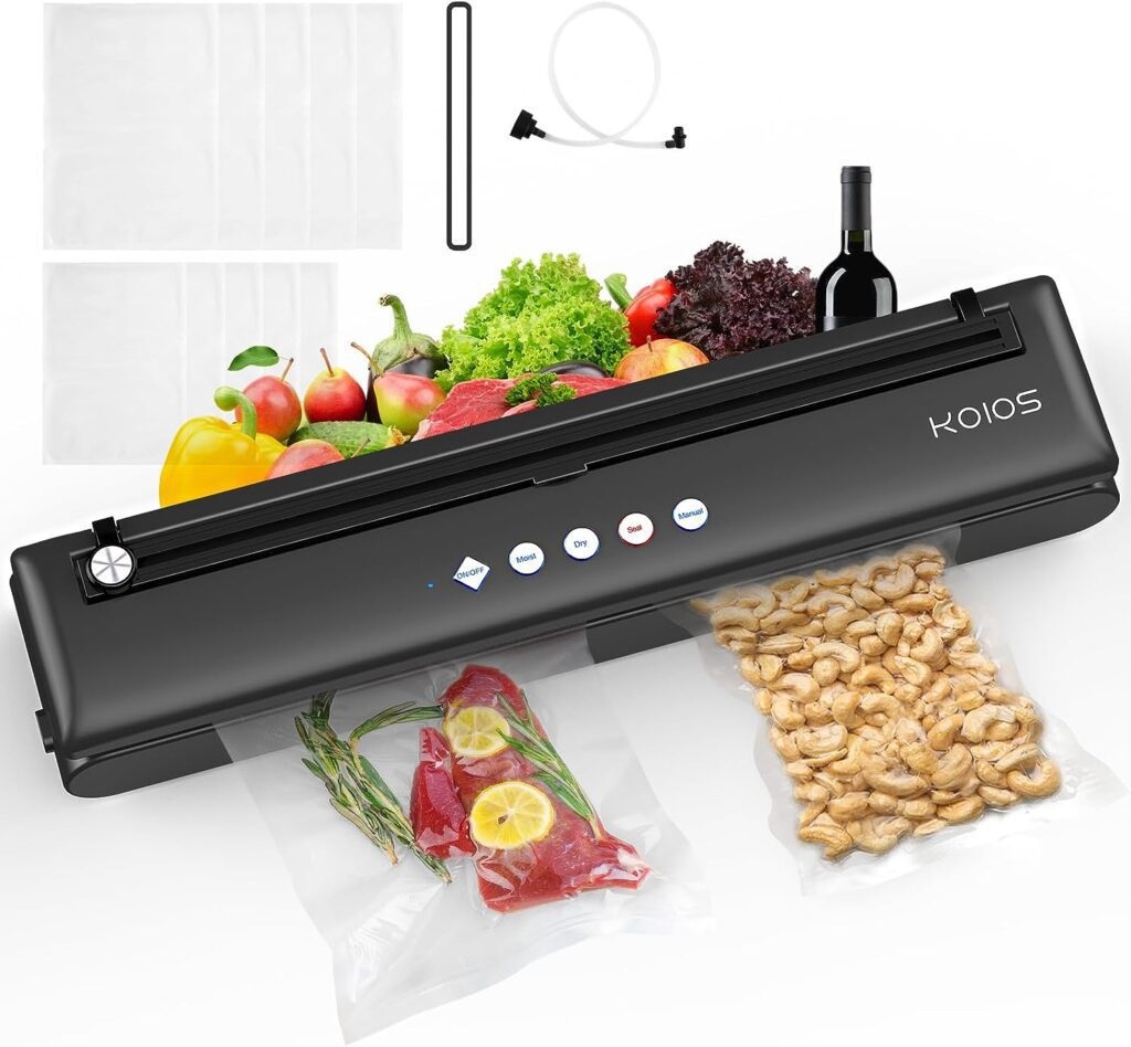 Vacuum Sealer Machine, KOIOS Automatic Food Sealer with Cutter, Dry  Moist Modes, Compact Design Powerful Suction Air Sealing System with 10 Sealing Bags  Air Suction Hose