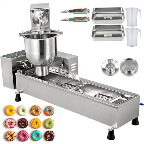 VEVOR 110V Commercial Automatic Donut Making Machine, Single Row Auto Doughnut Maker, 7L Hopper Donut Maker with 3 Sizes Molds, Doughnut Fryer, 304 Stainless Steel Auto Donut  | VEVOR US