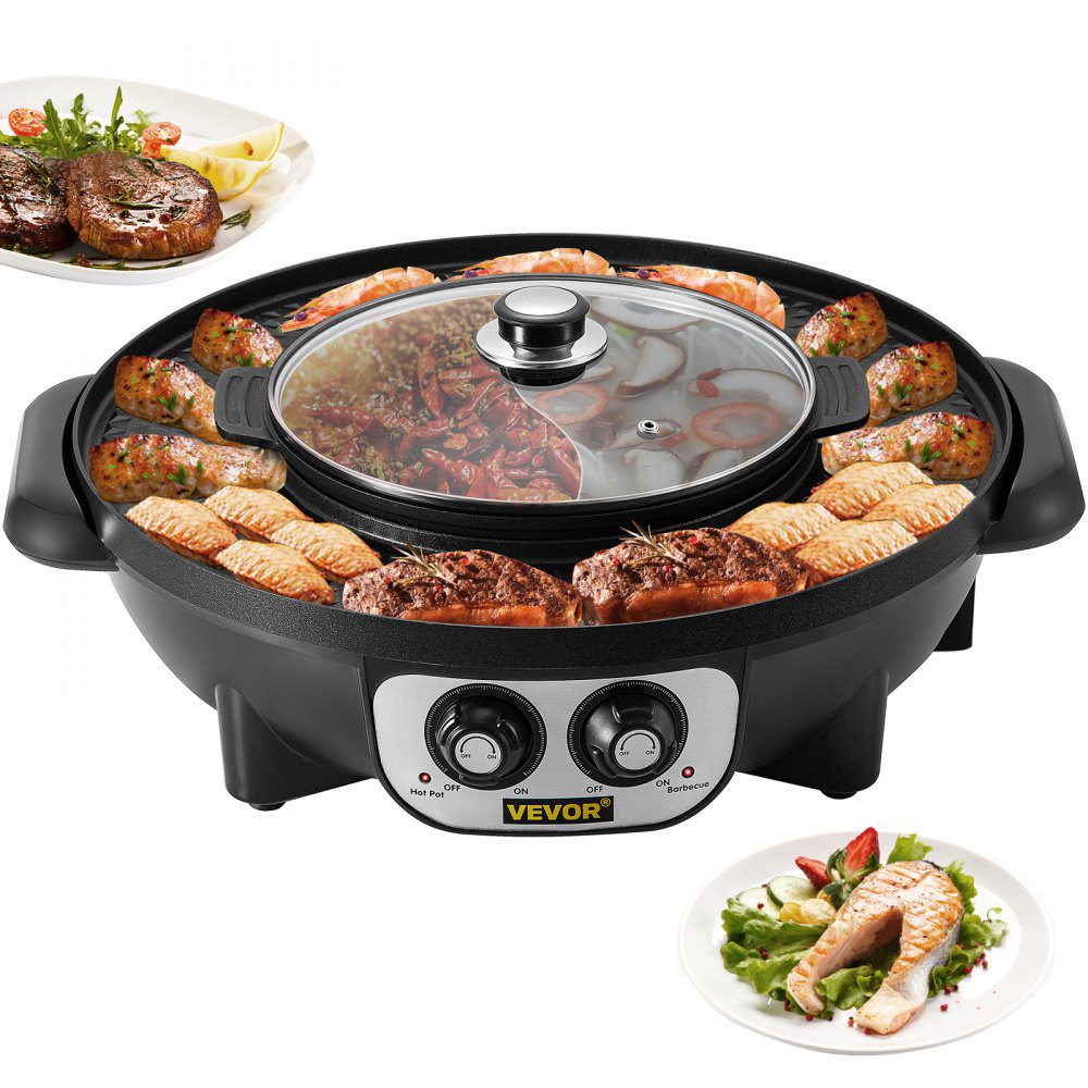 VEVOR 2 in 1 Electric BBQ Pan Grill Hot Pot Portable Hot Pot BBQ Grill 2200W  | VEVOR US