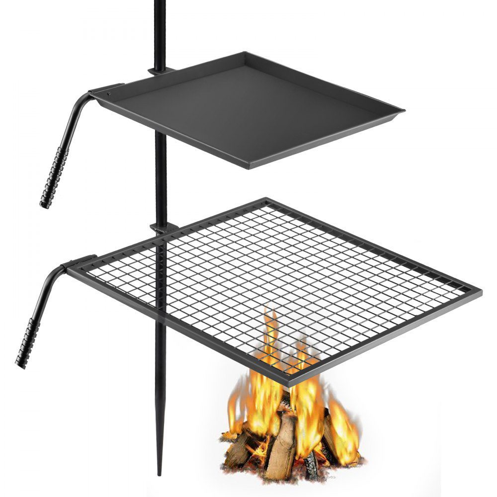 VEVOR Campfire Grill Grate,Double Layer Fire Pit Grill Grate Over Fire Pit,Three Section Height Adjustable Grill Grate for Outdoor Open Flame Cooking  | VEVOR US