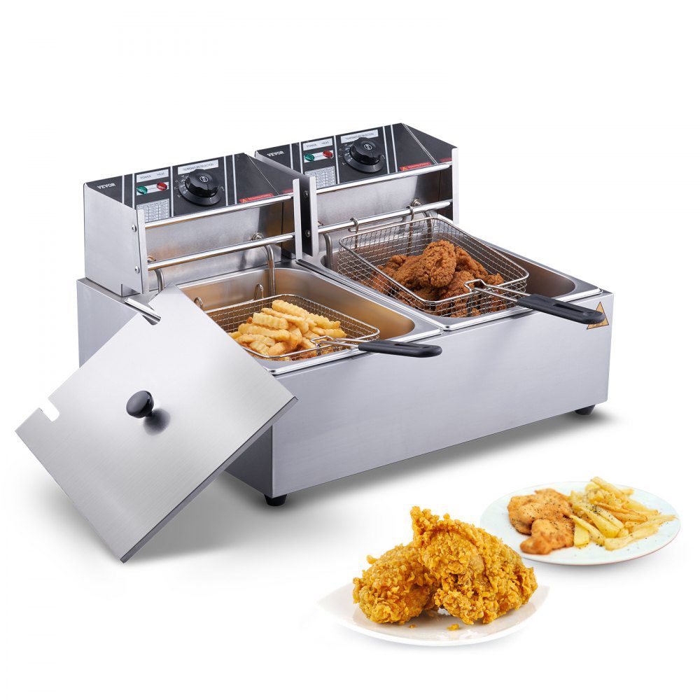 VEVOR Commercial Electric Deep Fryer Countertop Deep Fryer Dual Detachable Tanks  | VEVOR US