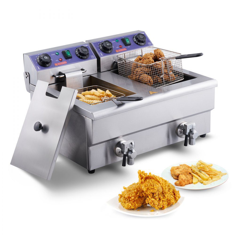 VEVOR Commercial Electric Deep Fryer Countertop Deep Fryer with Dual Tanks 3000W  | VEVOR US