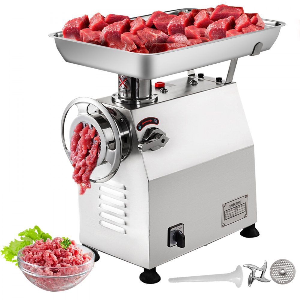 VEVOR Commercial Meat Grinder 770lbs/h Electric Sausage Maker 2200W Stainless Steel With 2 Grinding Heads amp; 2 Blades For Restaurants, Supermarkets, Fast Food Stores, Butcher Shops,Silver  | VEVOR US