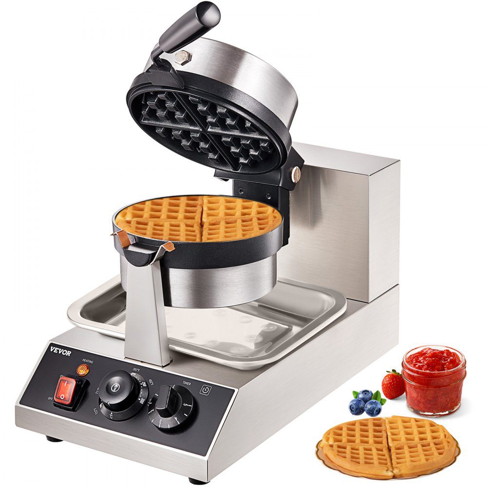 VEVOR Commerical Round Waffle Maker 1300W Rotatable Non-Stick Waffle Iron 120V  | VEVOR US