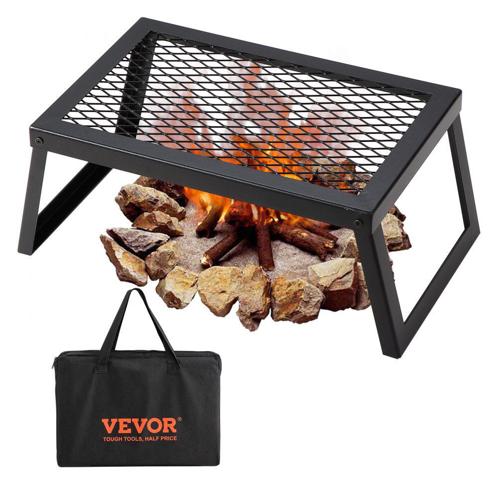 VEVOR Folding Campfire Grill, Heavy Duty Steel Mesh Grate, 18quot; Portable Camping Grates Over Fire Pit, Camp Fire Cooking Equipment with Legs Carrying Bag, Grilling Rack for Outdoor Open Flame Cooking  | VEVOR US