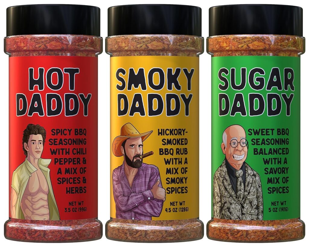 BBQ Rub Dad Gift Set -Sugar Daddy, Hot Daddy, Smoky Daddy. Barbecue Seasoning, Fathers Day Dad Gifts Christmas Stocking Stuffers for Dads Birthday Gifts for Men Valentines Day Gift for Him