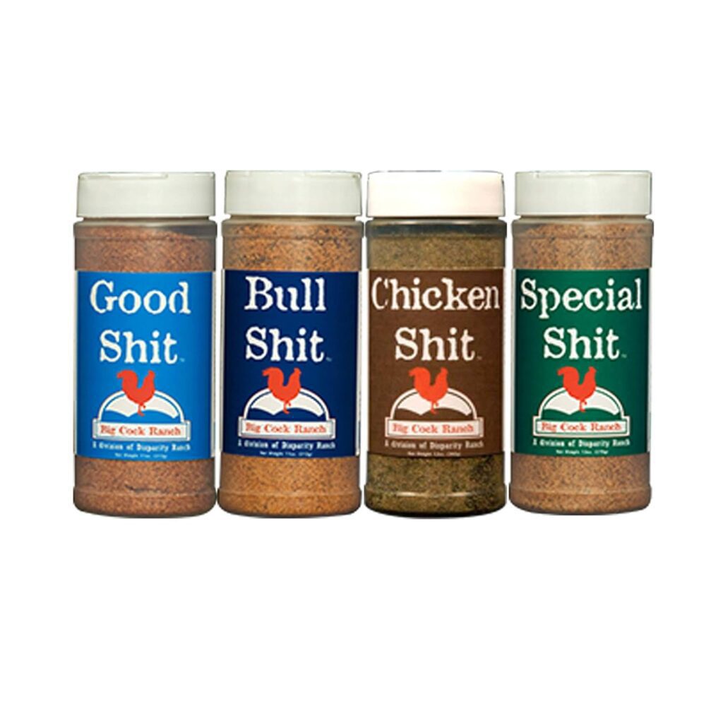 Big Cock Ranch Gourmet Seasoning Bundle All-Purpose Special Shit 13oz, Bull Shit for Steak 12oz, Good Shit Sweet N Salty 11oz and Chicken Shit 12oz Gluten-Free and No MSG