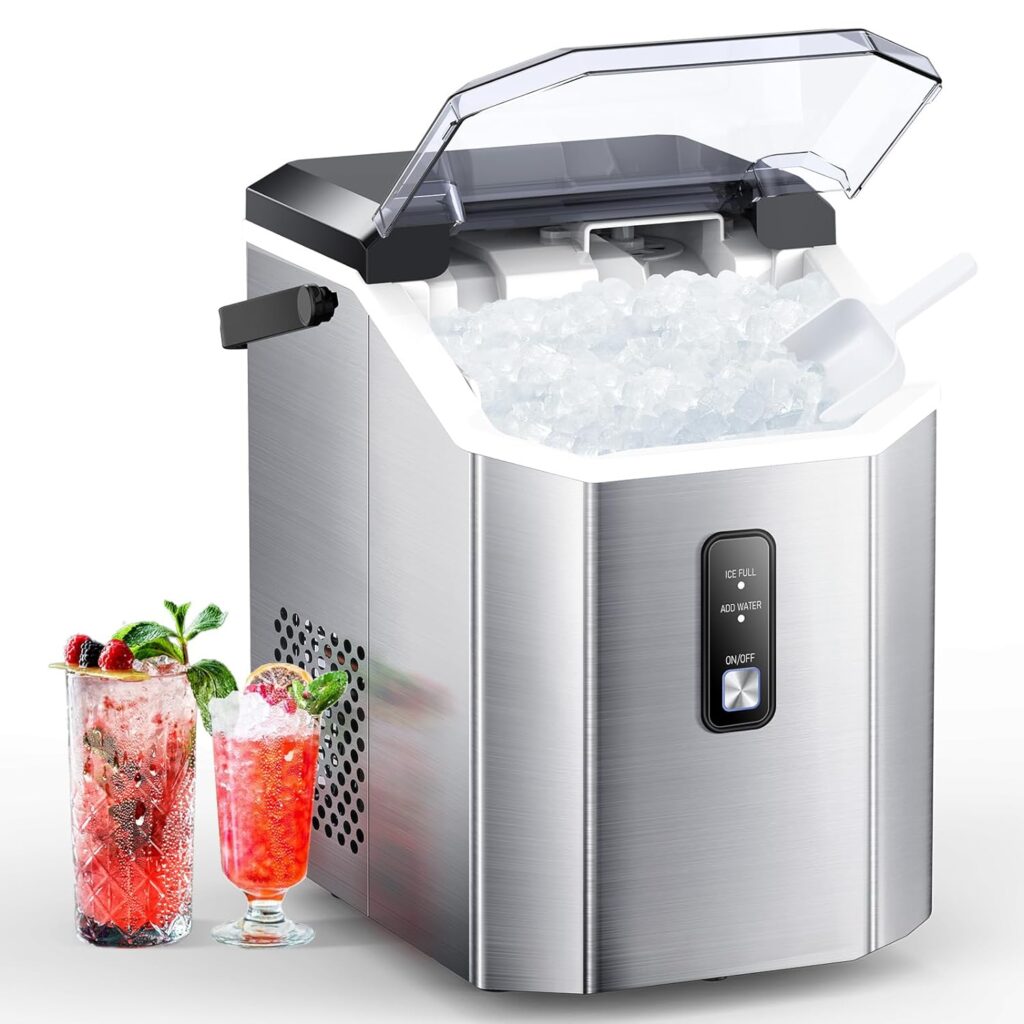 COWSAR Nugget Ice Maker Countertop, Chewable Nugget Ice Cubes Machine, Quick Ice Making 34Lbs/Day, Self-Cleaning, Portable Stainless Steel Ice Machine for Home Kitchen Office Party