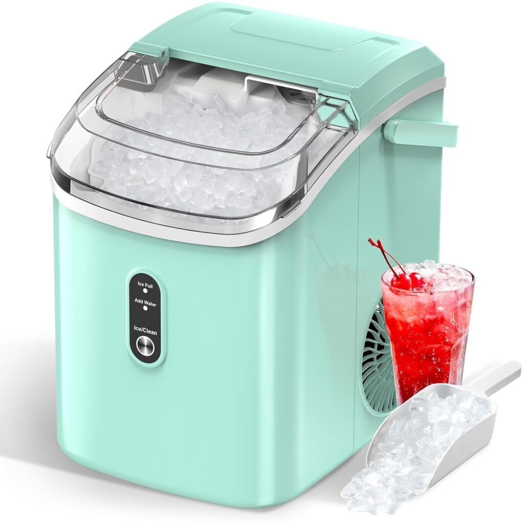 Ice Makers Countertop Nugget Ice Cubes, Pebble Ice Maker with Soft Chewy Pellet Ice, 10,000pcs/33Lbs/Day, Self-Cleaning, One-Click Operation, Portable Ice Machine for Home Kitchen Bar Party RV (Green)