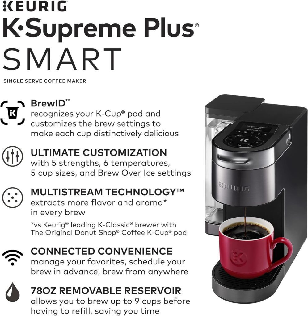 Keurig K-Supreme Plus SMART Coffee Maker, Single Serve K-Cup Pod Coffee Brewer, BREWID and MultiStream Technology, 78 Oz  My K-Cup Universal Reusable Filter MultiStream Technology - Gray