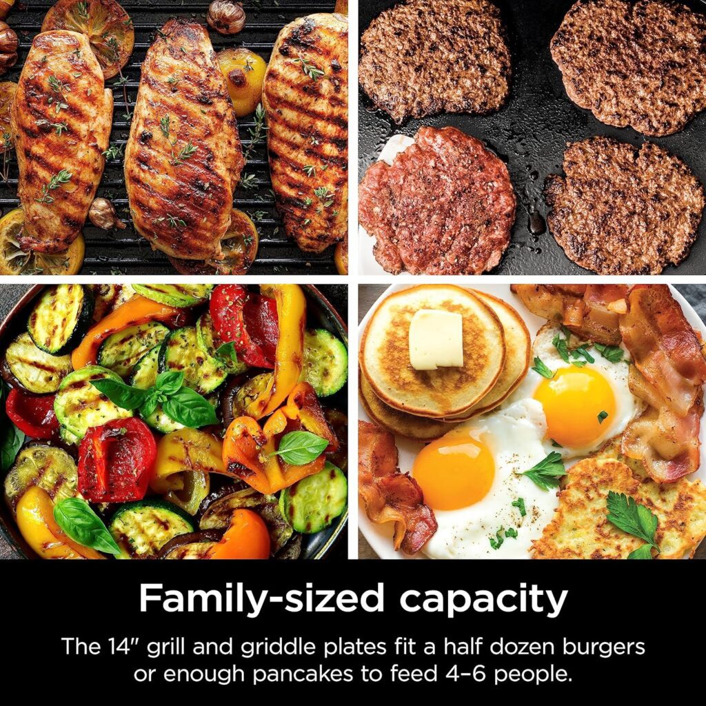 Ninja GR101 Sizzle Smokeless Indoor Grill  Griddle, 14 Interchangeable Nonstick Grill and Griddle Plates, Dishwasher-Safe Removable Mesh Lid, 500F Max Heat, Even Edge-to-Edge Cooking, Grey/Silver