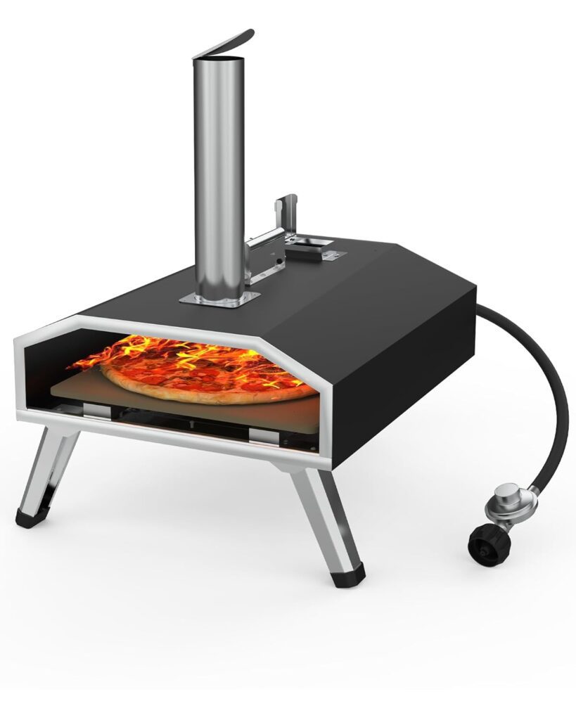 RIEDHOFF 12Multi-Fuel Outdoor Pizza Oven, Wood Fired  Gas Portable Pizza Maker, [4000W] [13650BTU] Quickly Bake Stainless Steel Pizza Grill with Anti-scald Handle  Foldable Legs for Outdoor Cooking