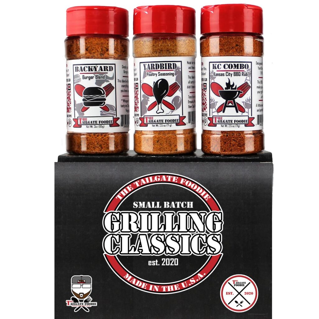 THE TAILGATE FOODIE Rare Pitmaster Gourmet Seasonings | 4 pc Grill Essentials Gift Set | 3 Secret Competition BBQ Spice Blends Great for Ribs, Pork, Brisket, Chicken, Steak **Great Gift**