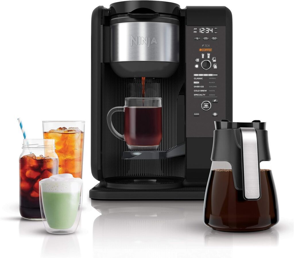 Ninja Hot and Cold Brewed System, Auto-iQ Tea and Coffee Maker with 6 Brew Sizes, 50 fluid ounces, 5 Brew Styles, Frother, Coffee  Tea Baskets with Glass Carafe (CP301),Black